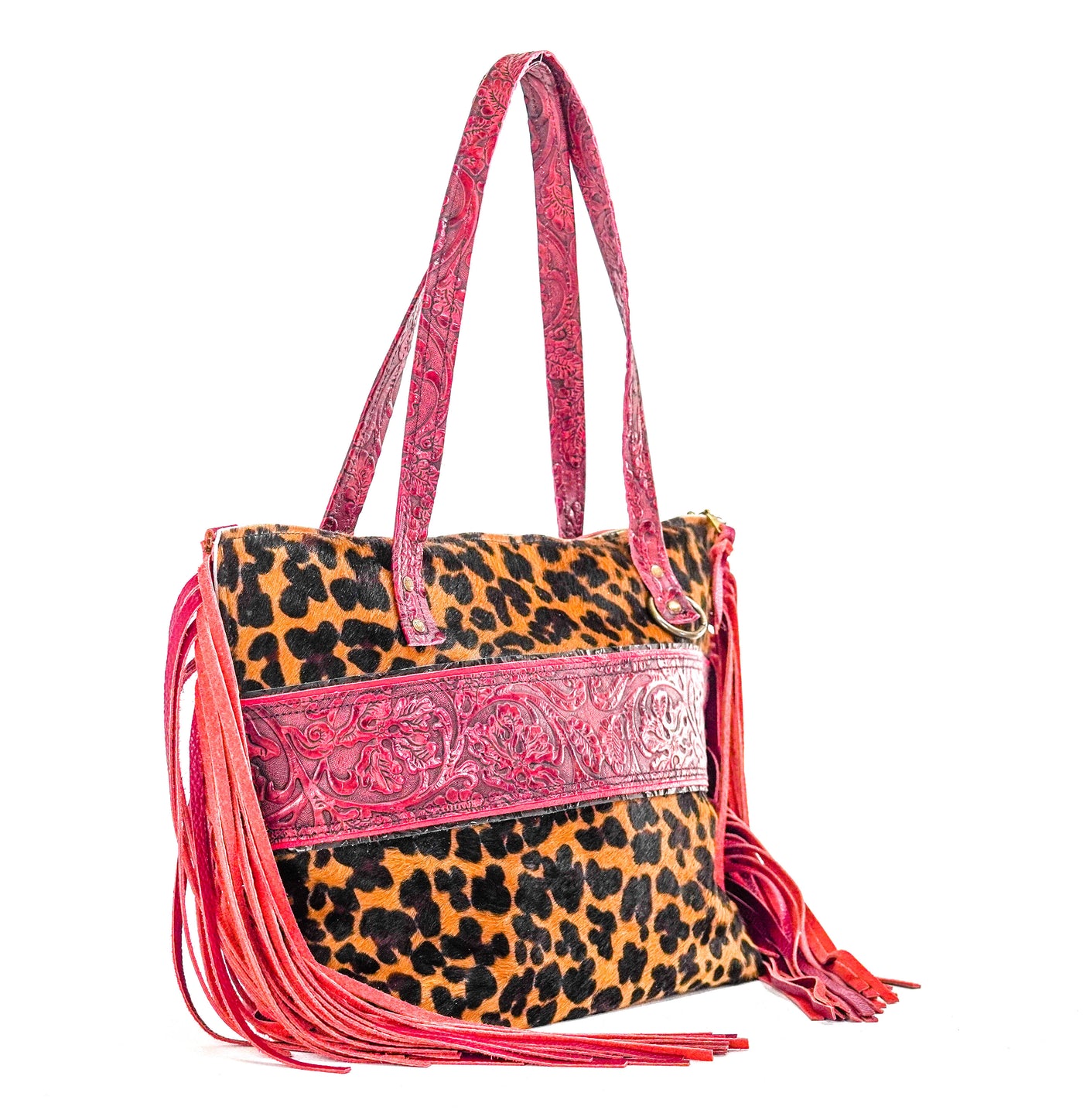 June - Leopard w/ Red Tool-June-Western-Cowhide-Bags-Handmade-Products-Gifts-Dancing Cactus Designs