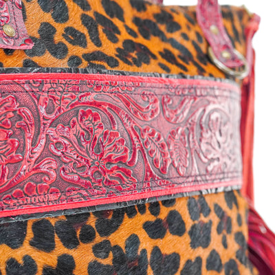 June - Leopard w/ Red Tool-June-Western-Cowhide-Bags-Handmade-Products-Gifts-Dancing Cactus Designs