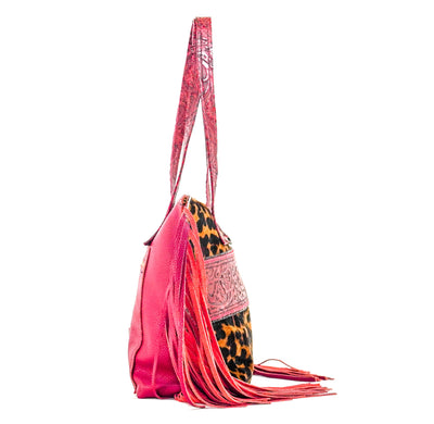 June - Leopard w/ Red Tool-June-Western-Cowhide-Bags-Handmade-Products-Gifts-Dancing Cactus Designs
