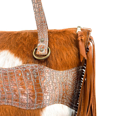 June - Longhorn w/ Brandy Croc-June-Western-Cowhide-Bags-Handmade-Products-Gifts-Dancing Cactus Designs