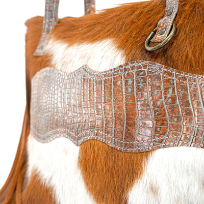 June - Longhorn w/ Brandy Croc-June-Western-Cowhide-Bags-Handmade-Products-Gifts-Dancing Cactus Designs