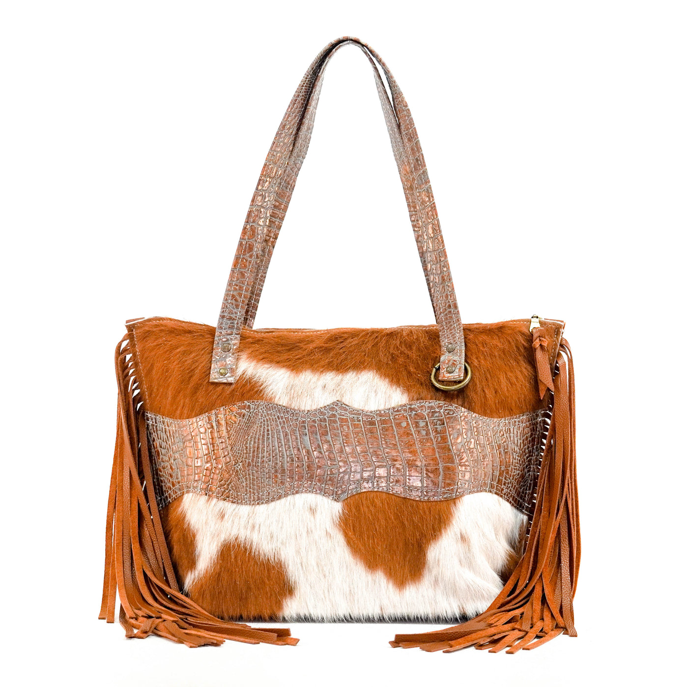 June - Longhorn w/ Brandy Croc-June-Western-Cowhide-Bags-Handmade-Products-Gifts-Dancing Cactus Designs