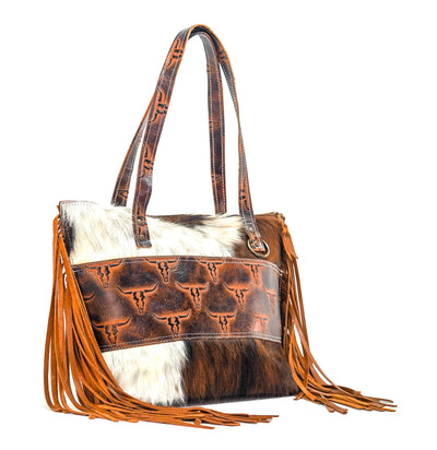 June - Tricolor w/ Burnt Skulls-June-Western-Cowhide-Bags-Handmade-Products-Gifts-Dancing Cactus Designs