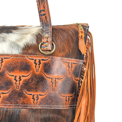 June - Tricolor w/ Burnt Skulls-June-Western-Cowhide-Bags-Handmade-Products-Gifts-Dancing Cactus Designs