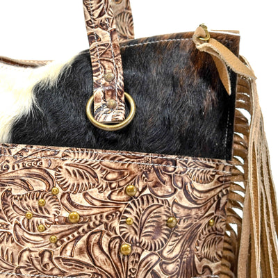 June - Tricolor w/ Ivory & Brown Dallas Tool-June-Western-Cowhide-Bags-Handmade-Products-Gifts-Dancing Cactus Designs
