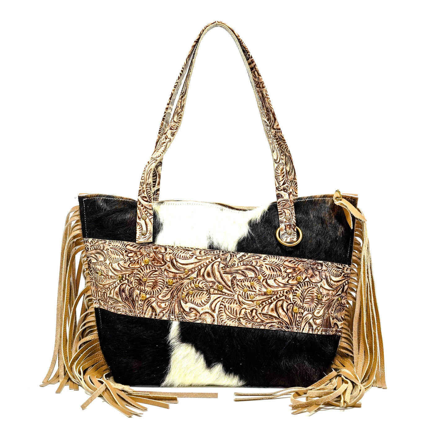 June - Tricolor w/ Ivory & Brown Dallas Tool-June-Western-Cowhide-Bags-Handmade-Products-Gifts-Dancing Cactus Designs