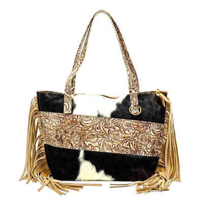 June - Tricolor w/ Ivory & Brown Dallas Tool-June-Western-Cowhide-Bags-Handmade-Products-Gifts-Dancing Cactus Designs