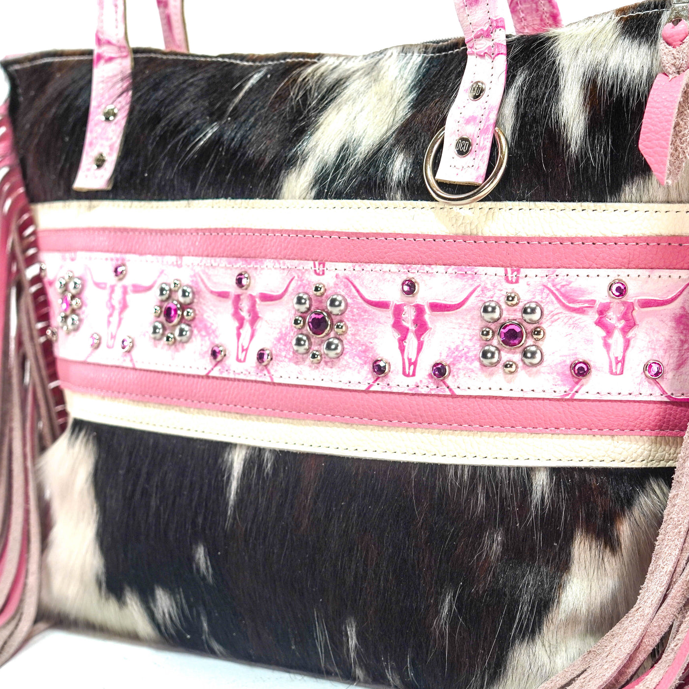 June - Tricolor w/ Western Barbie Skulls-June-Western-Cowhide-Bags-Handmade-Products-Gifts-Dancing Cactus Designs