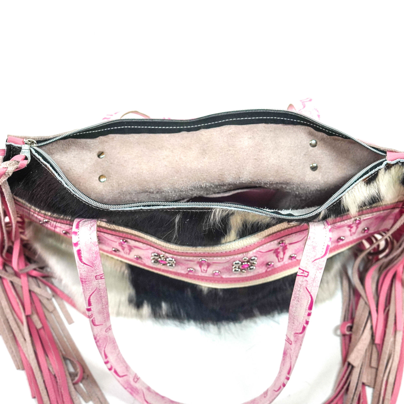 June - Tricolor w/ Western Barbie Skulls-June-Western-Cowhide-Bags-Handmade-Products-Gifts-Dancing Cactus Designs