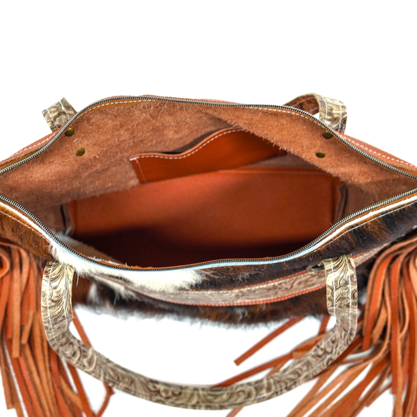 June - Tricolor w/ Wildflower-June-Western-Cowhide-Bags-Handmade-Products-Gifts-Dancing Cactus Designs