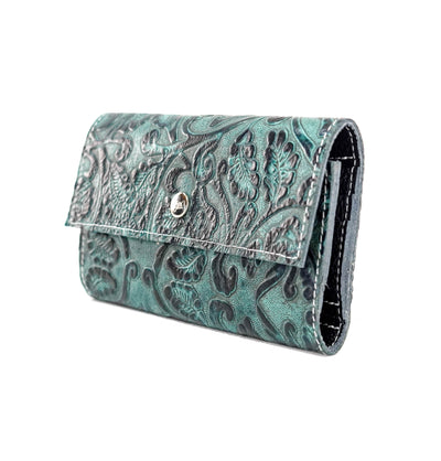 Kacey Wallet - All Embossed w/ Indigo Tool-Kacey Wallet-Western-Cowhide-Bags-Handmade-Products-Gifts-Dancing Cactus Designs