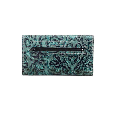 Kacey Wallet - All Embossed w/ Indigo Tool-Kacey Wallet-Western-Cowhide-Bags-Handmade-Products-Gifts-Dancing Cactus Designs