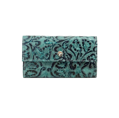 Kacey Wallet - All Embossed w/ Indigo Tool-Kacey Wallet-Western-Cowhide-Bags-Handmade-Products-Gifts-Dancing Cactus Designs