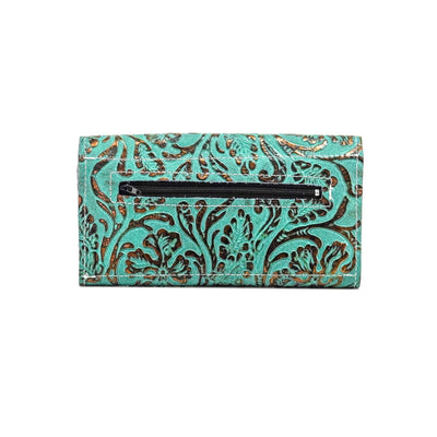 Kacey Wallet - All Embossed w/ Lagoon tool-Kacey Wallet-Western-Cowhide-Bags-Handmade-Products-Gifts-Dancing Cactus Designs