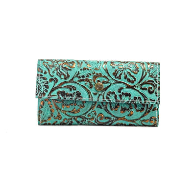 Kacey Wallet - All Embossed w/ Lagoon tool-Kacey Wallet-Western-Cowhide-Bags-Handmade-Products-Gifts-Dancing Cactus Designs