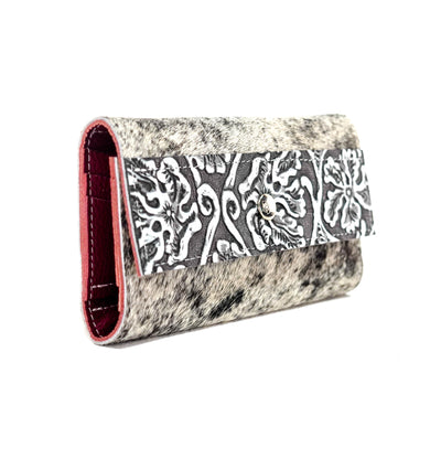 Kacey Wallet - Black & White w/ Skeleton Tool-Kacey Wallet-Western-Cowhide-Bags-Handmade-Products-Gifts-Dancing Cactus Designs