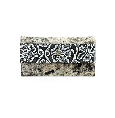 Kacey Wallet - Black & White w/ Skeleton Tool-Kacey Wallet-Western-Cowhide-Bags-Handmade-Products-Gifts-Dancing Cactus Designs
