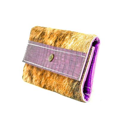 Kacey Wallet - Brindle w/ Amethyst Croc-Kacey Wallet-Western-Cowhide-Bags-Handmade-Products-Gifts-Dancing Cactus Designs