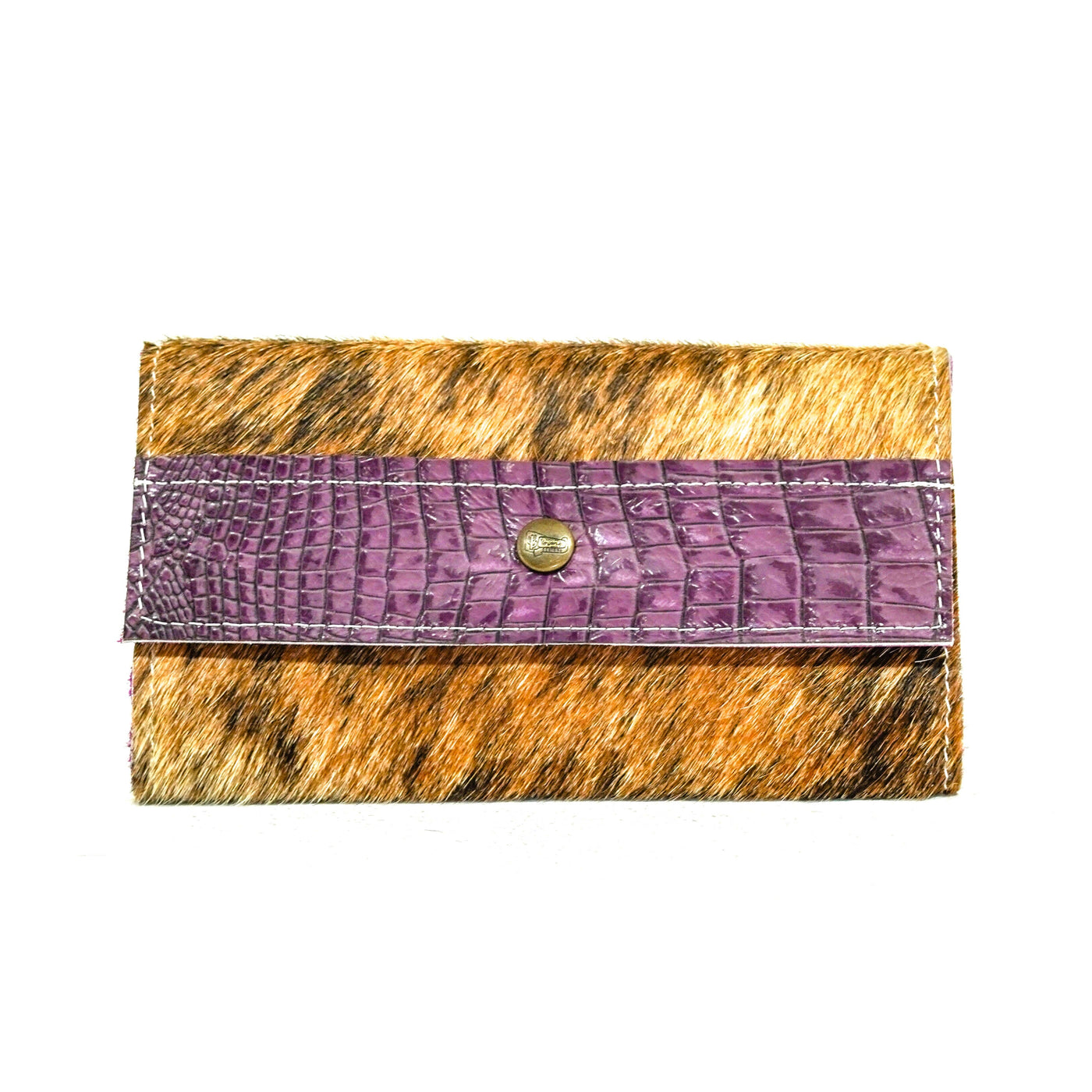 Kacey Wallet - Brindle w/ Amethyst Croc-Kacey Wallet-Western-Cowhide-Bags-Handmade-Products-Gifts-Dancing Cactus Designs