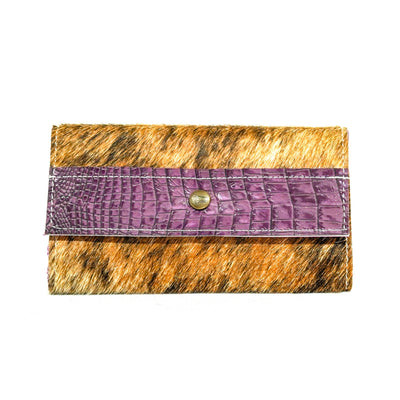 Kacey Wallet - Brindle w/ Amethyst Croc-Kacey Wallet-Western-Cowhide-Bags-Handmade-Products-Gifts-Dancing Cactus Designs