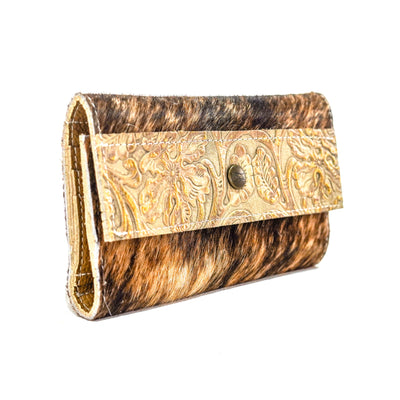 Kacey Wallet - Brindle w/ Golden Tool-Kacey Wallet-Western-Cowhide-Bags-Handmade-Products-Gifts-Dancing Cactus Designs