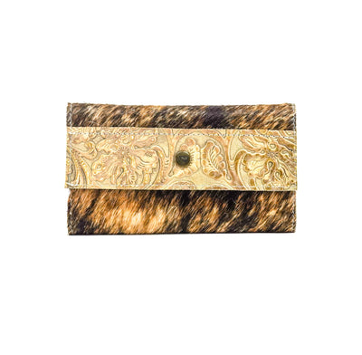 Kacey Wallet - Brindle w/ Golden Tool-Kacey Wallet-Western-Cowhide-Bags-Handmade-Products-Gifts-Dancing Cactus Designs