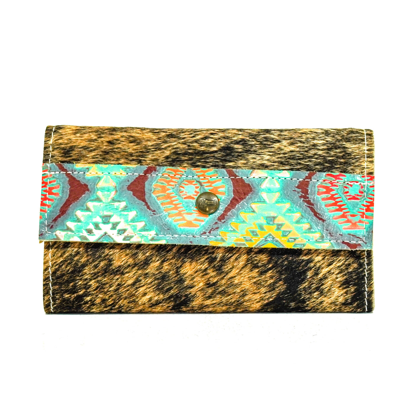 Kacey Wallet - Brindle w/ Rainbow Aztec-Kacey Wallet-Western-Cowhide-Bags-Handmade-Products-Gifts-Dancing Cactus Designs