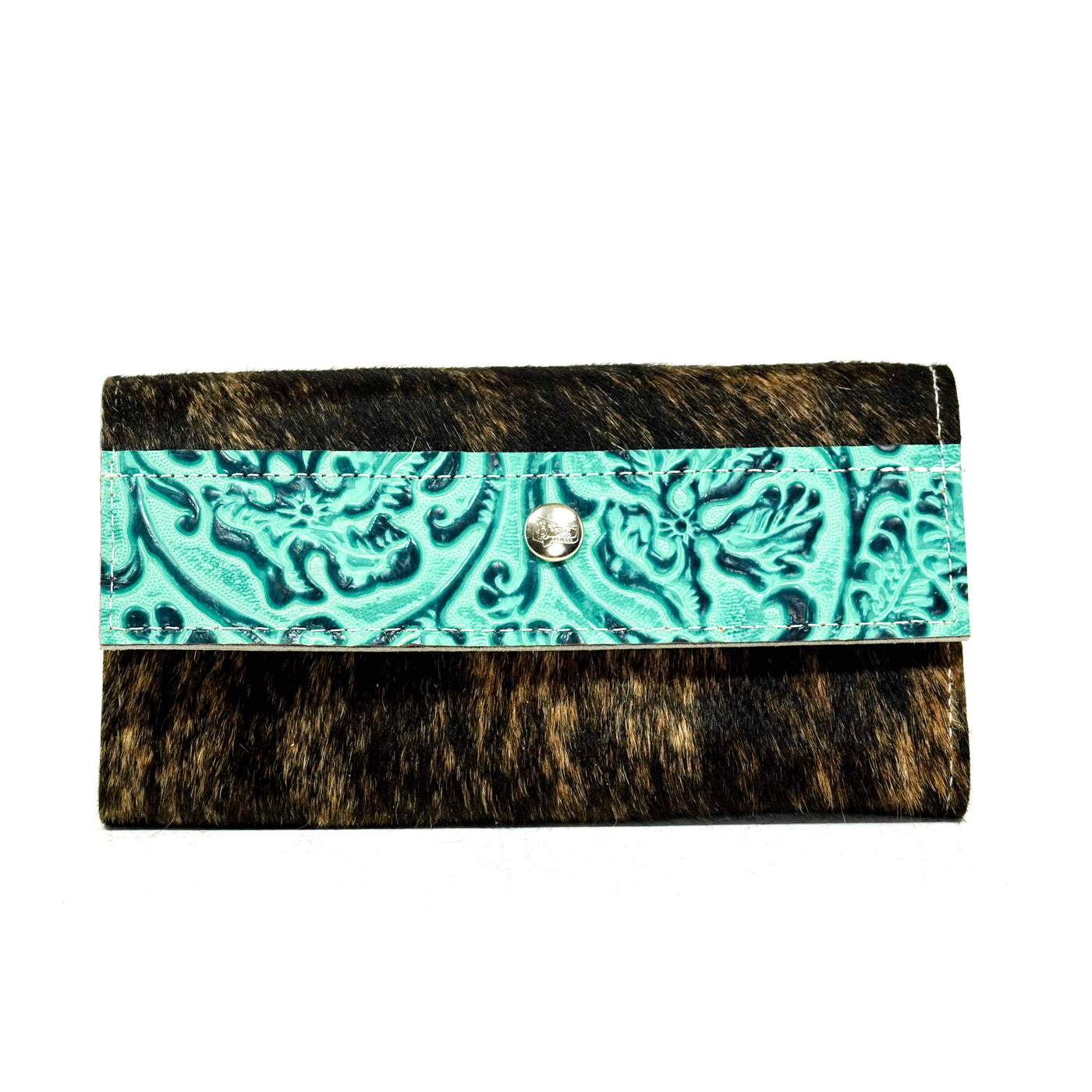 Kacey Wallet - Brindle w/ Sea Glass Tool-Kacey Wallet-Western-Cowhide-Bags-Handmade-Products-Gifts-Dancing Cactus Designs