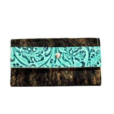 Kacey Wallet - Brindle w/ Sea Glass Tool-Kacey Wallet-Western-Cowhide-Bags-Handmade-Products-Gifts-Dancing Cactus Designs