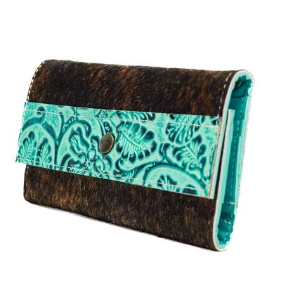 Kacey Wallet - Dark Brindle w/ Sea Glass Tool-Kacey Wallet-Western-Cowhide-Bags-Handmade-Products-Gifts-Dancing Cactus Designs