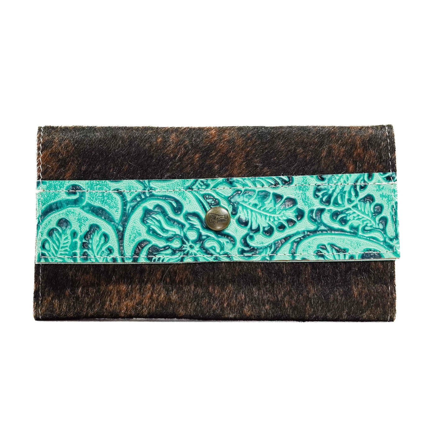 Kacey Wallet - Dark Brindle w/ Sea Glass Tool-Kacey Wallet-Western-Cowhide-Bags-Handmade-Products-Gifts-Dancing Cactus Designs
