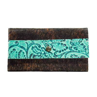 Kacey Wallet - Dark Brindle w/ Sea Glass Tool-Kacey Wallet-Western-Cowhide-Bags-Handmade-Products-Gifts-Dancing Cactus Designs