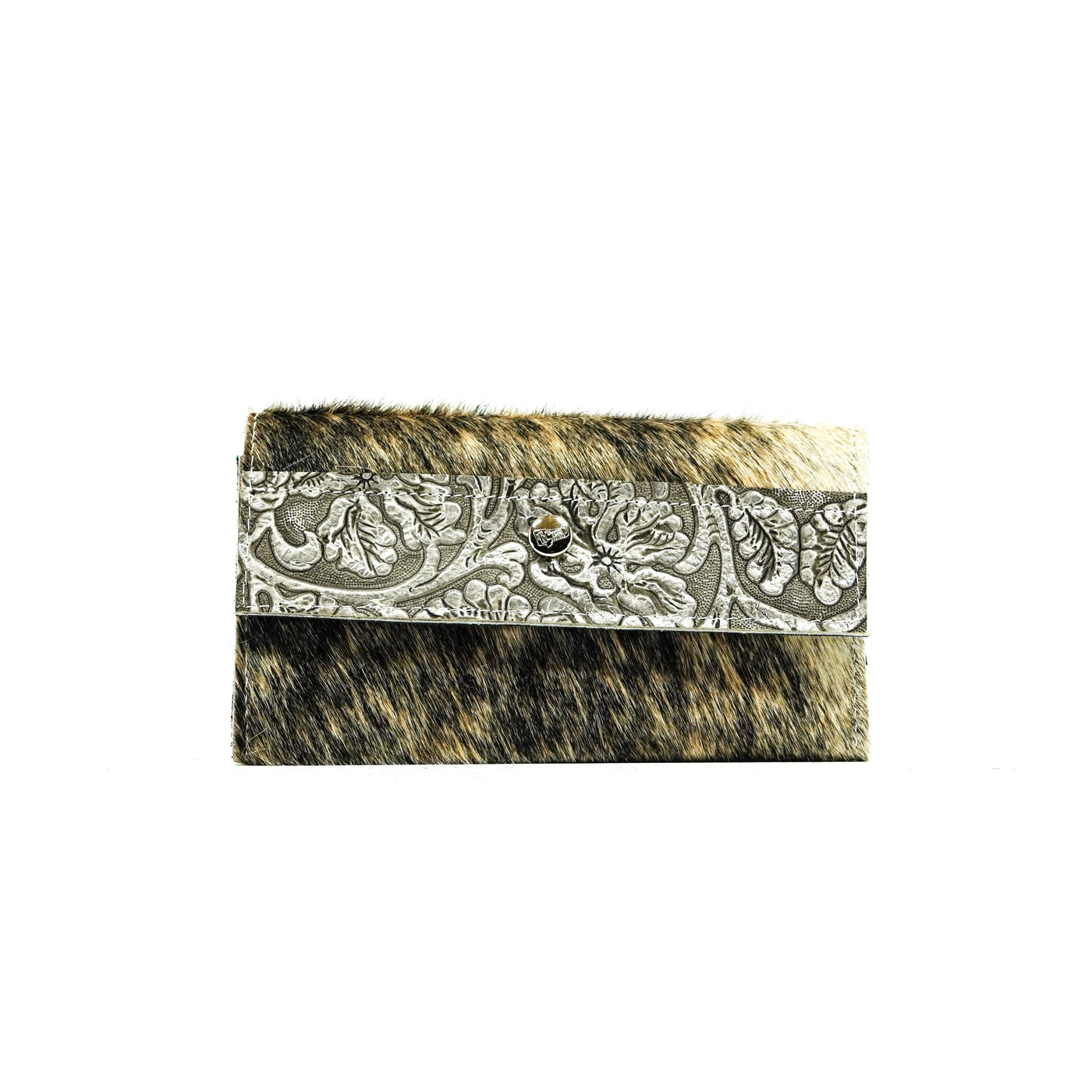 Kacey Wallet - Exotic Brindle w/ Silver Tool-Kacey Wallet-Western-Cowhide-Bags-Handmade-Products-Gifts-Dancing Cactus Designs