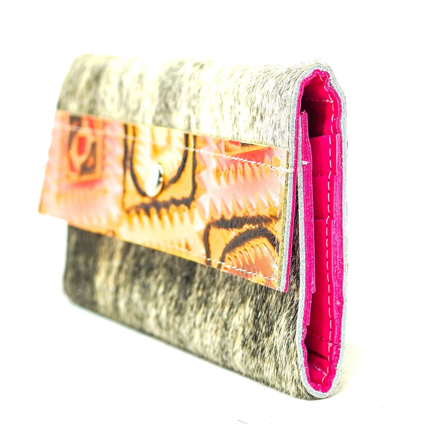 Kacey Wallet - Grey Brindle w/ Moab Aztec-Kacey Wallet-Western-Cowhide-Bags-Handmade-Products-Gifts-Dancing Cactus Designs