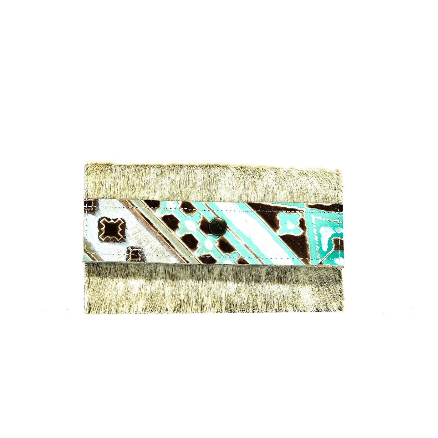 Kacey Wallet - Light Brindle w/ Bora Bora Navajo-Kacey Wallet-Western-Cowhide-Bags-Handmade-Products-Gifts-Dancing Cactus Designs