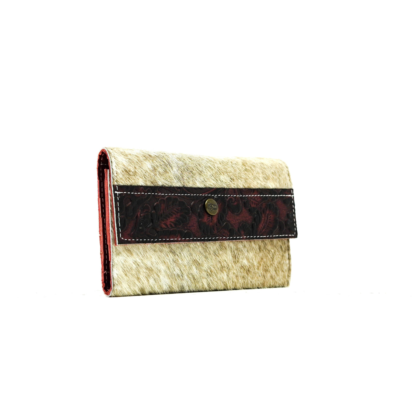 Kacey Wallet - Light Brindle w/ Burgundy Autumn-Kacey Wallet-Western-Cowhide-Bags-Handmade-Products-Gifts-Dancing Cactus Designs