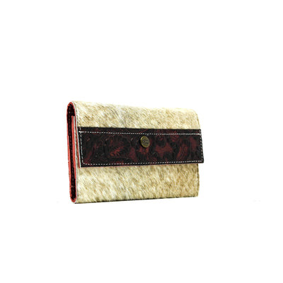 Kacey Wallet - Light Brindle w/ Burgundy Autumn-Kacey Wallet-Western-Cowhide-Bags-Handmade-Products-Gifts-Dancing Cactus Designs