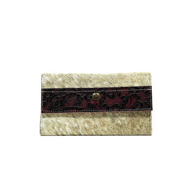 Kacey Wallet - Light Brindle w/ Burgundy Autumn-Kacey Wallet-Western-Cowhide-Bags-Handmade-Products-Gifts-Dancing Cactus Designs