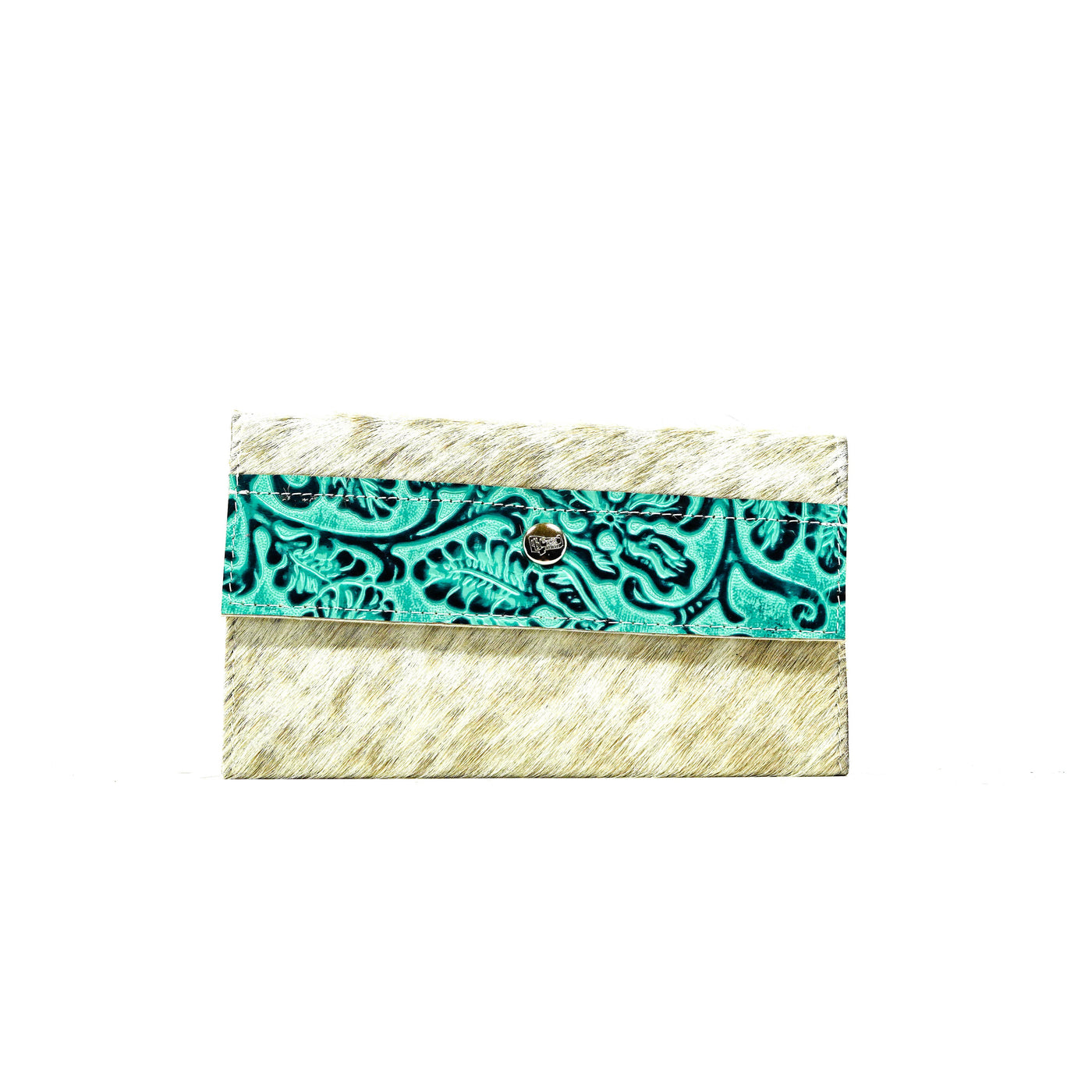 Kacey Wallet - Light Brindle w/ Sea Glass Tool-Kacey Wallet-Western-Cowhide-Bags-Handmade-Products-Gifts-Dancing Cactus Designs