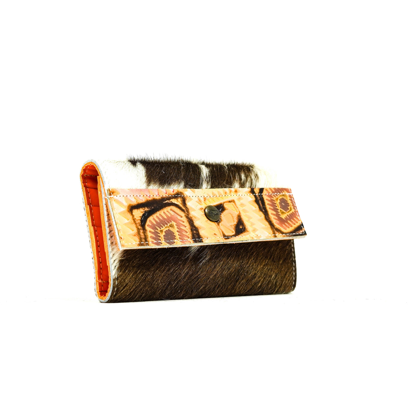 Kacey Wallet - Long Brindle w/ Moab Aztec-Kacey Wallet-Western-Cowhide-Bags-Handmade-Products-Gifts-Dancing Cactus Designs
