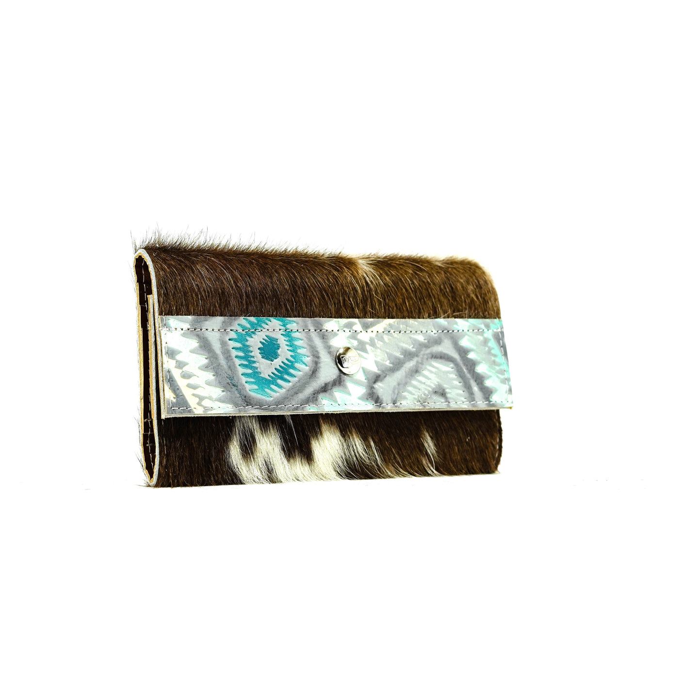 Kacey Wallet - Long Brindle w/ Royston Aztec-Kacey Wallet-Western-Cowhide-Bags-Handmade-Products-Gifts-Dancing Cactus Designs