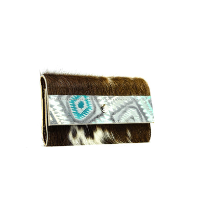 Kacey Wallet - Long Brindle w/ Royston Aztec-Kacey Wallet-Western-Cowhide-Bags-Handmade-Products-Gifts-Dancing Cactus Designs
