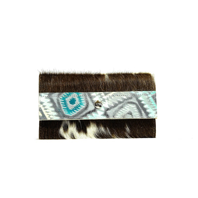 Kacey Wallet - Long Brindle w/ Royston Aztec-Kacey Wallet-Western-Cowhide-Bags-Handmade-Products-Gifts-Dancing Cactus Designs
