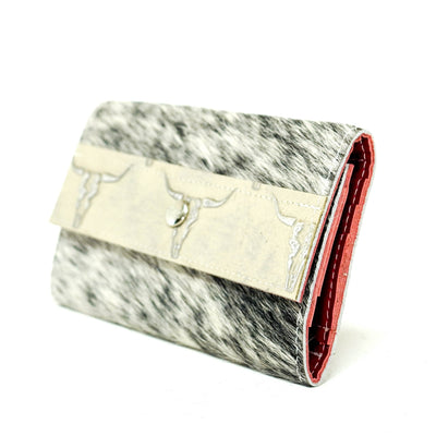 Kacey Wallet - Salt/Pepper w/ Ghost Skulls-Kacey Wallet-Western-Cowhide-Bags-Handmade-Products-Gifts-Dancing Cactus Designs