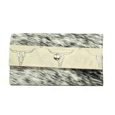 Kacey Wallet - Salt/Pepper w/ Ghost Skulls-Kacey Wallet-Western-Cowhide-Bags-Handmade-Products-Gifts-Dancing Cactus Designs