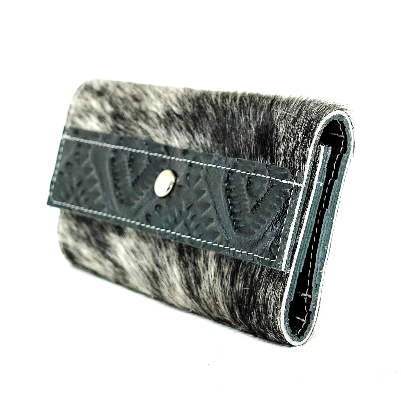 Kacey Wallet - Salt/Pepper w/ Onyx Aztec-Kacey Wallet-Western-Cowhide-Bags-Handmade-Products-Gifts-Dancing Cactus Designs