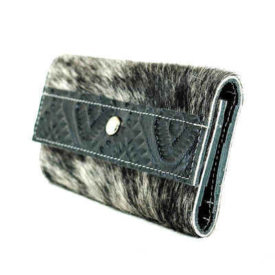 Kacey Wallet - Salt/Pepper w/ Onyx Aztec-Kacey Wallet-Western-Cowhide-Bags-Handmade-Products-Gifts-Dancing Cactus Designs