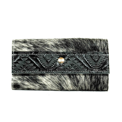 Kacey Wallet - Salt/Pepper w/ Onyx Aztec-Kacey Wallet-Western-Cowhide-Bags-Handmade-Products-Gifts-Dancing Cactus Designs