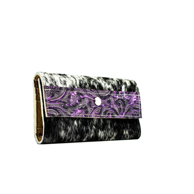 Kacey Wallet - Salt/Pepper w/ Orchid Tool-Kacey Wallet-Western-Cowhide-Bags-Handmade-Products-Gifts-Dancing Cactus Designs