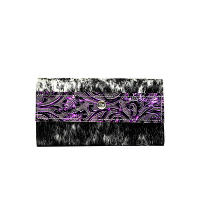 Kacey Wallet - Salt/Pepper w/ Orchid Tool-Kacey Wallet-Western-Cowhide-Bags-Handmade-Products-Gifts-Dancing Cactus Designs